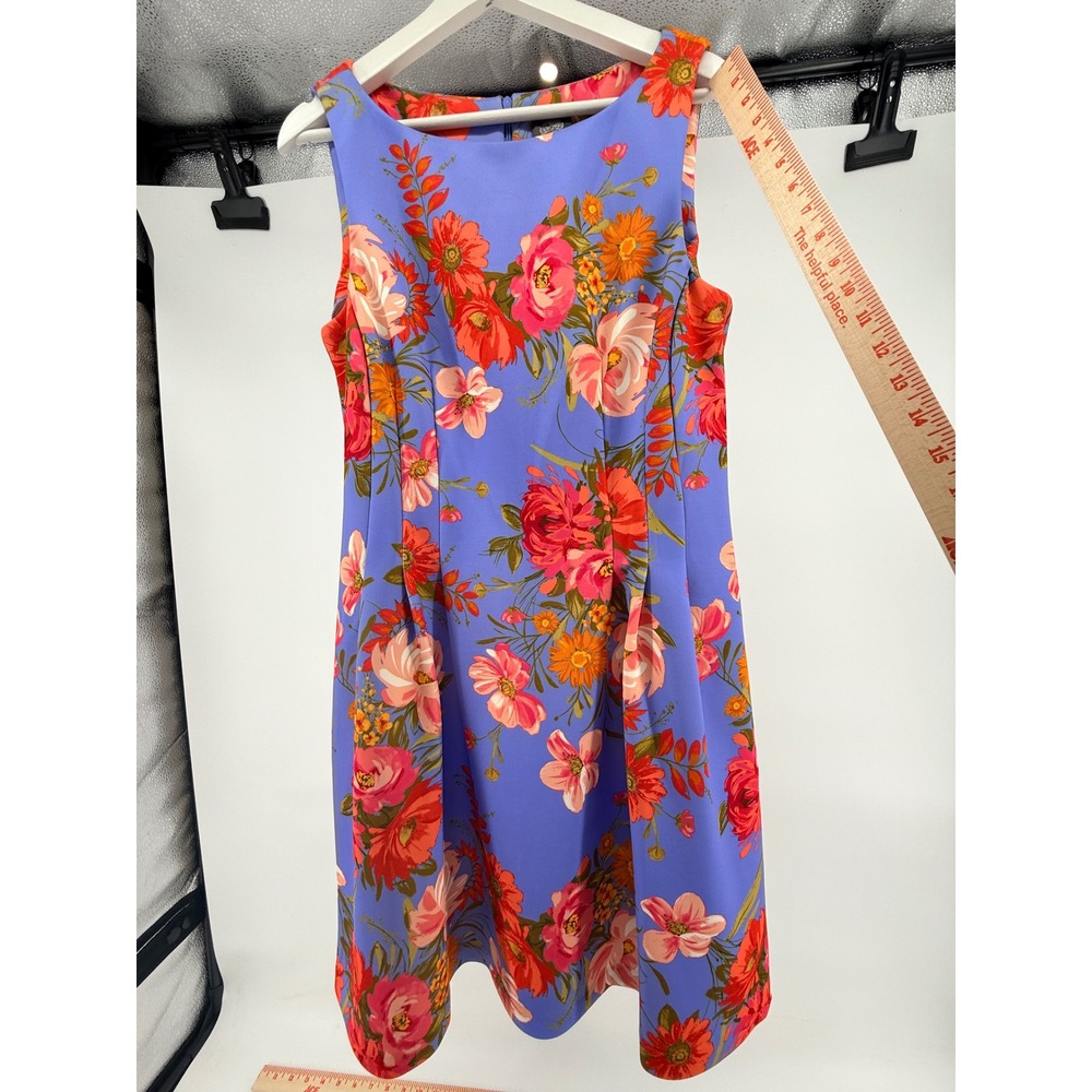 Vince Camuto Blue Floral Sleeveless Sheath Dress Size 12 Red Orange Print